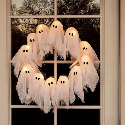 👻Light-Up Ghost Door Wreath – Spooky & Cute Halloween Vibes🎃