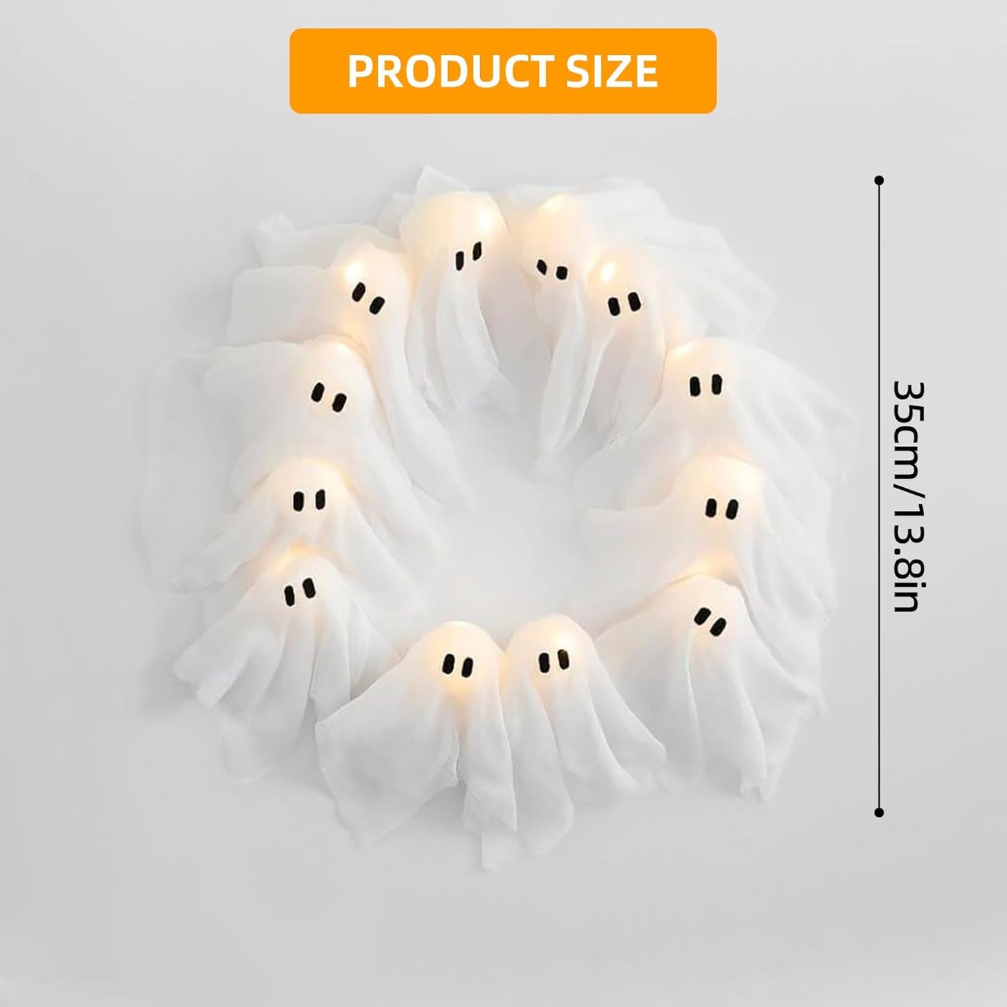 👻Light-Up Ghost Door Wreath – Spooky & Cute Halloween Vibes🎃
